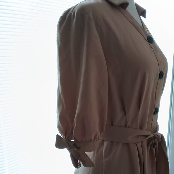 Reina Tan Collared Button Up Midi Tie Waist Coat or Dress - Picture 8 of 16